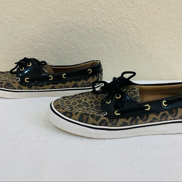 Sperry Topsider Woman’s Leopard Animal Print Boat Shoes With Patent  8.5 EUC - Picture 4 of 6